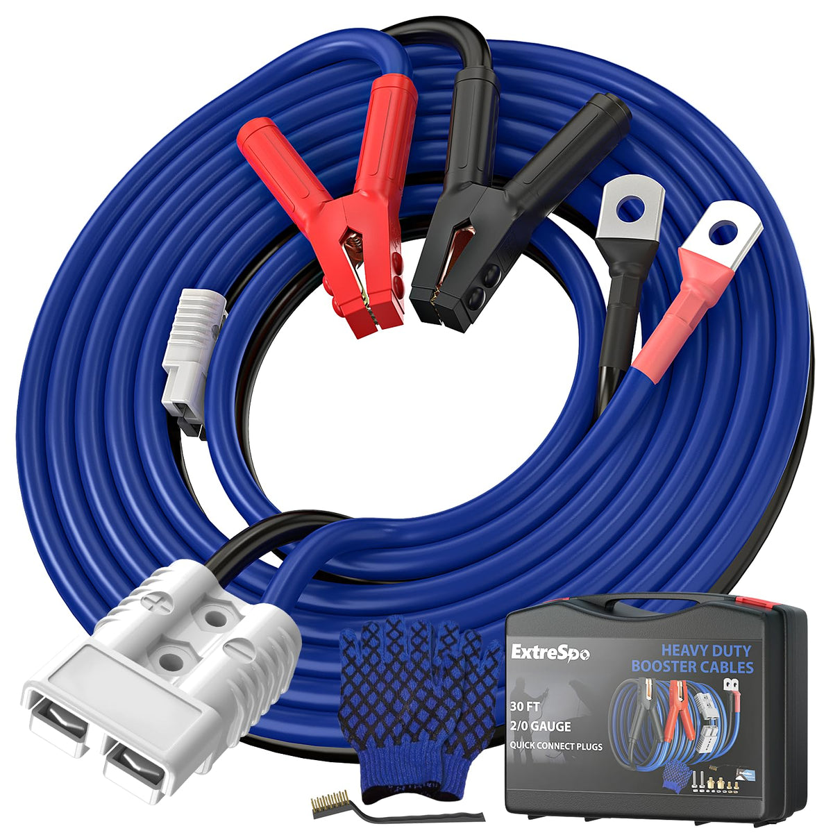 ExtreSpo front packaging showing 30 ft jumper cable kit and benefits