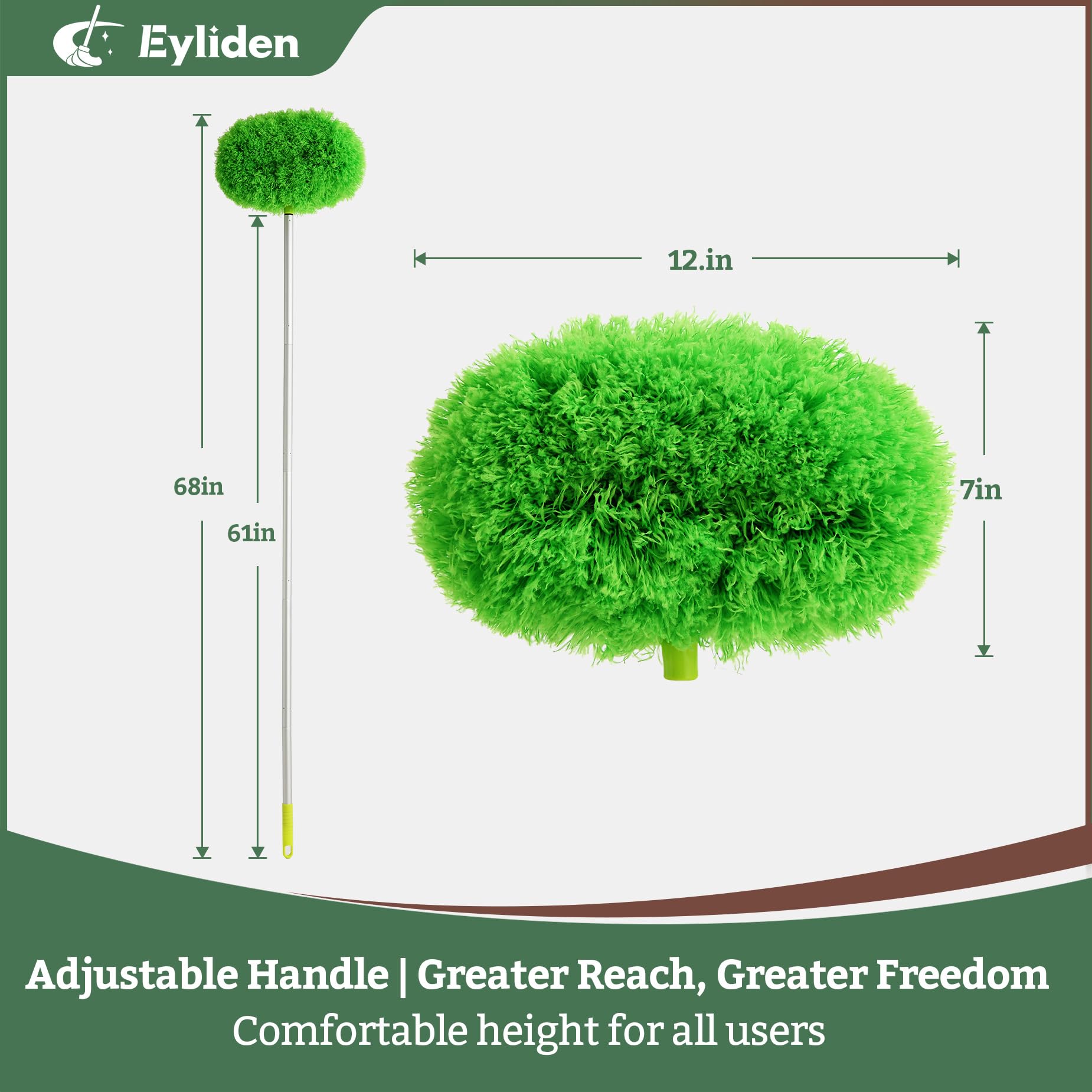 Eyliden close-up of dual-sided microfiber head trapping dust effectively