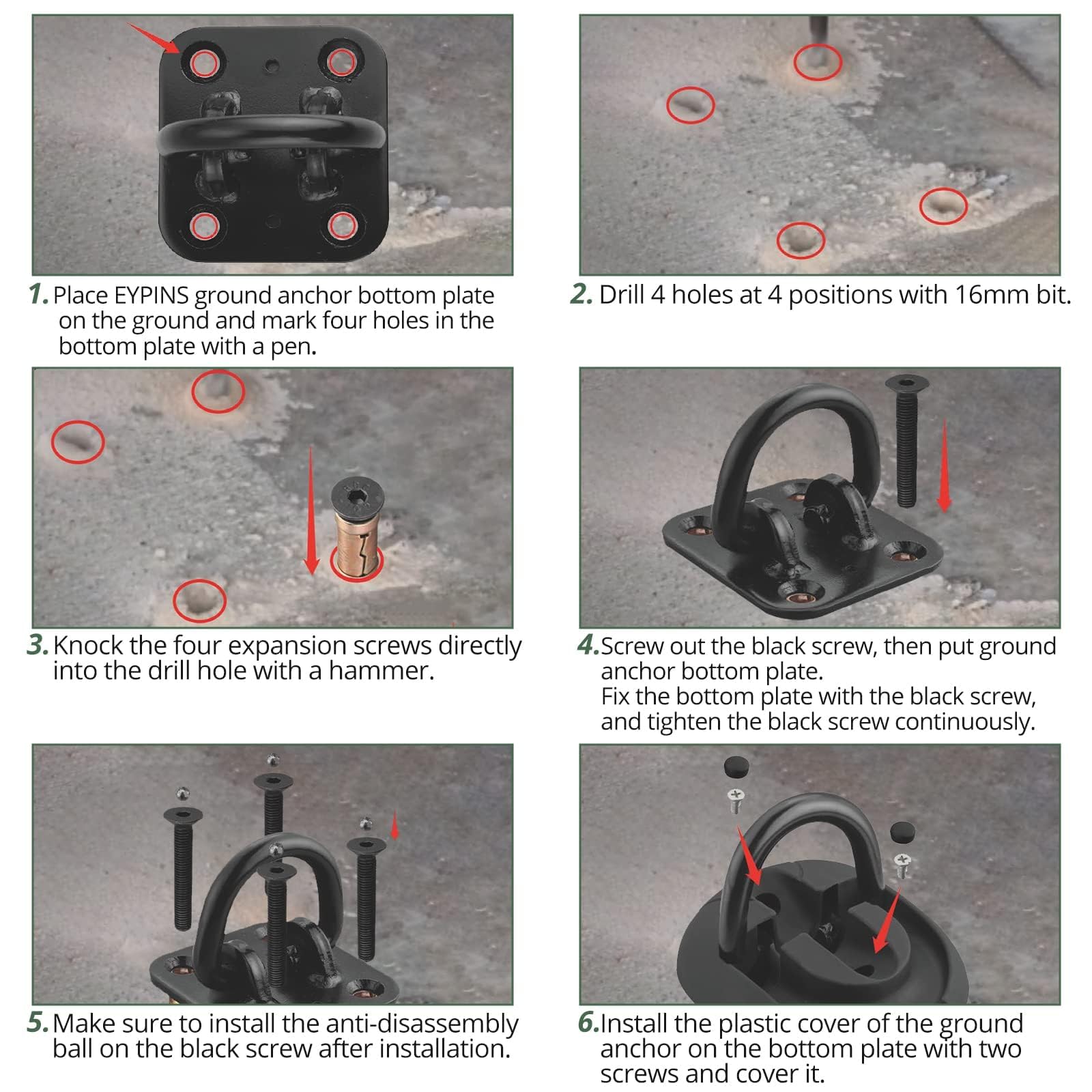 EYPINS anchor in a garage setting securing a motorcycle, showing practical everyday protection