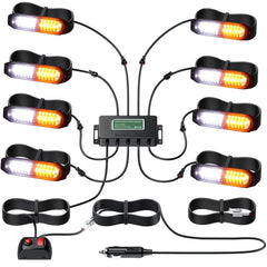 EYPINS front view of eight white amber strobe lights showing compact design and visibility