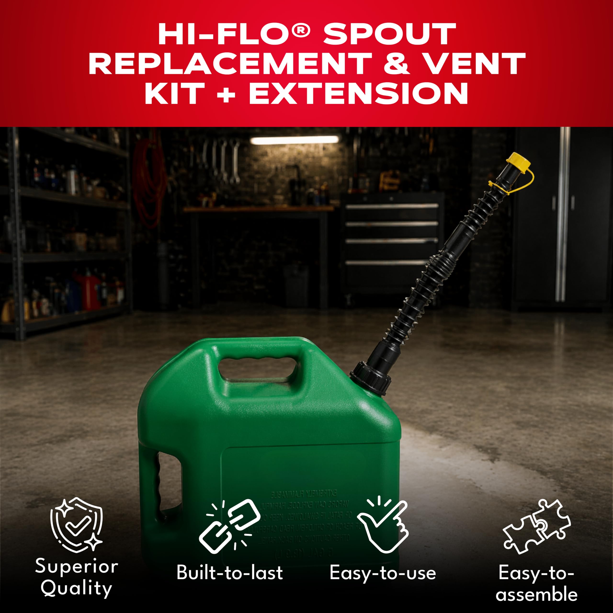 EZ-POUR components laid out showing caps, vent, tether for easy replacement