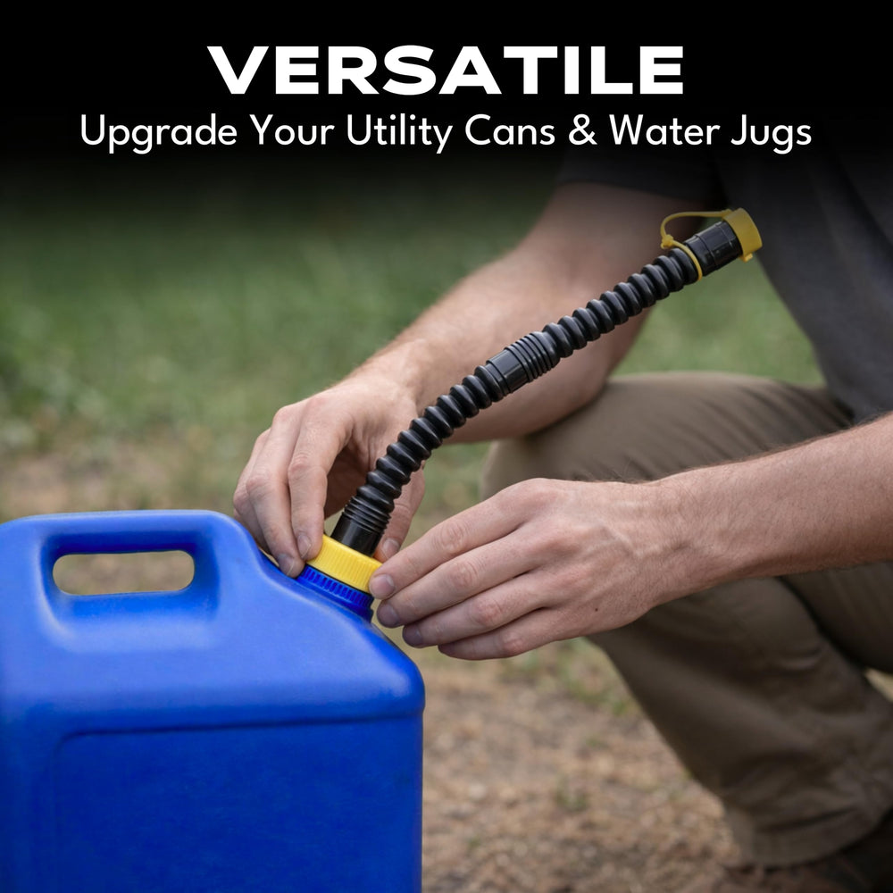EZ-POUR spout with extension attached demonstrating extended reach advantage