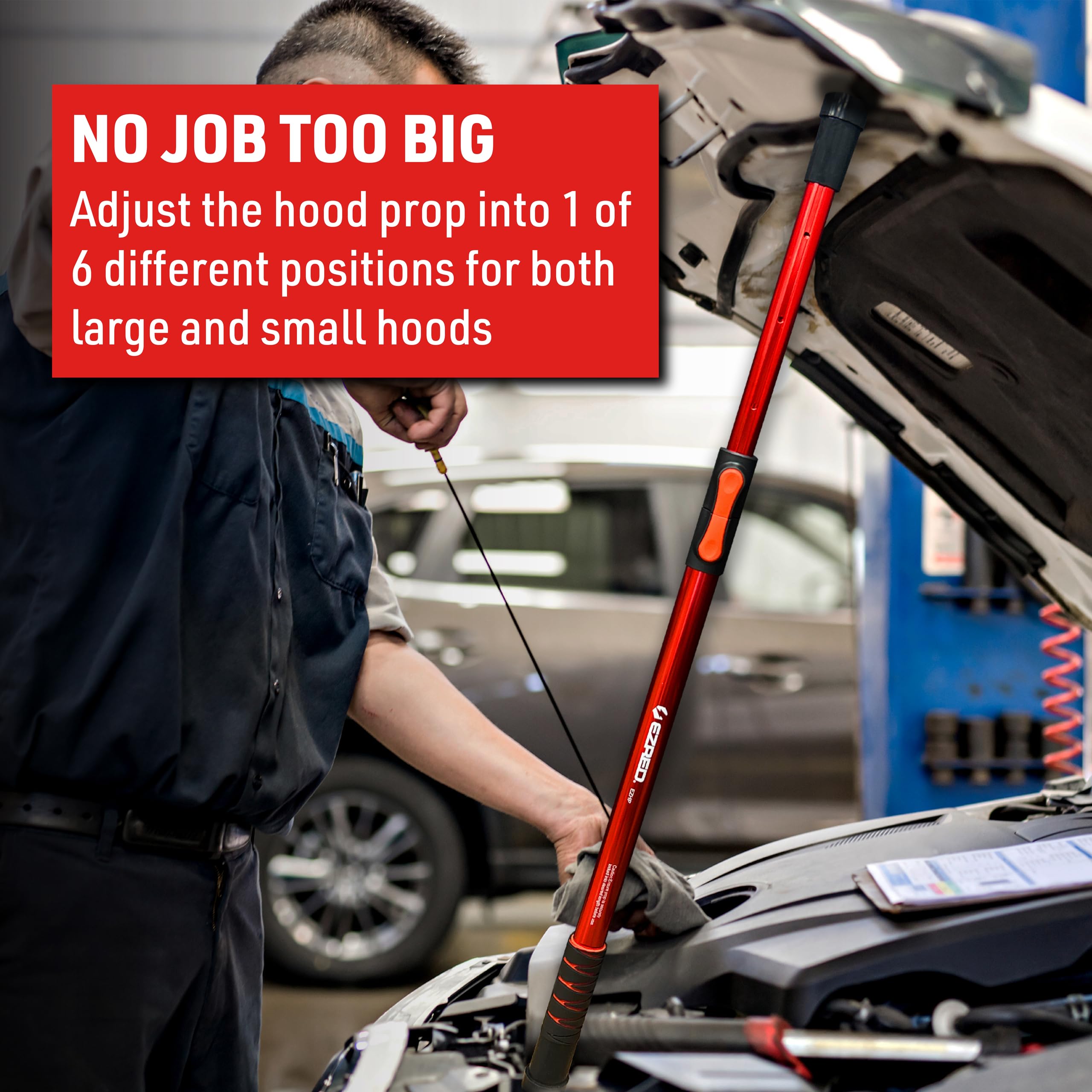 EZ RED rubber tip contact with hood edge providing non-slip protection