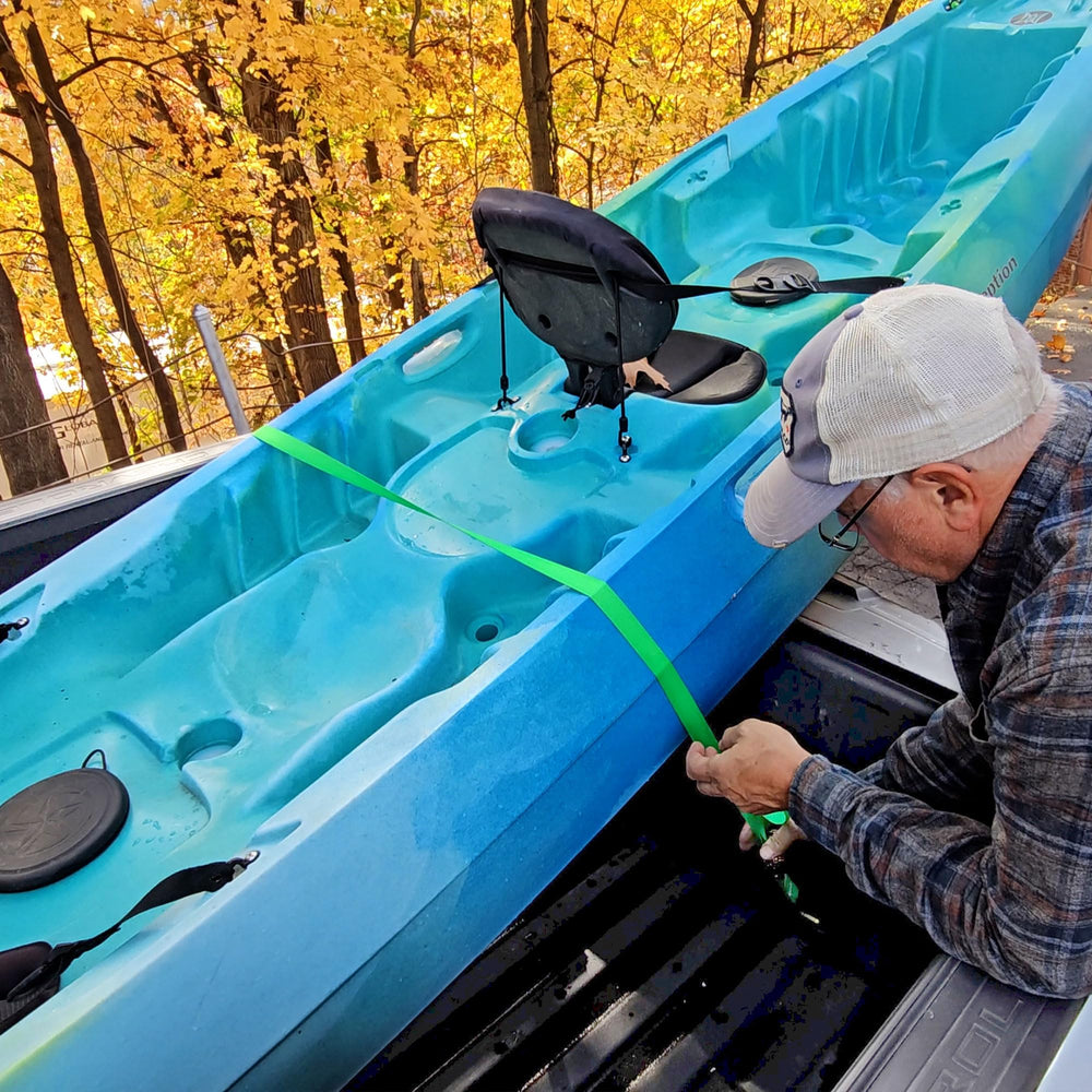 EZ4X4 anchors with ratchet straps attached to secure cargo reliably