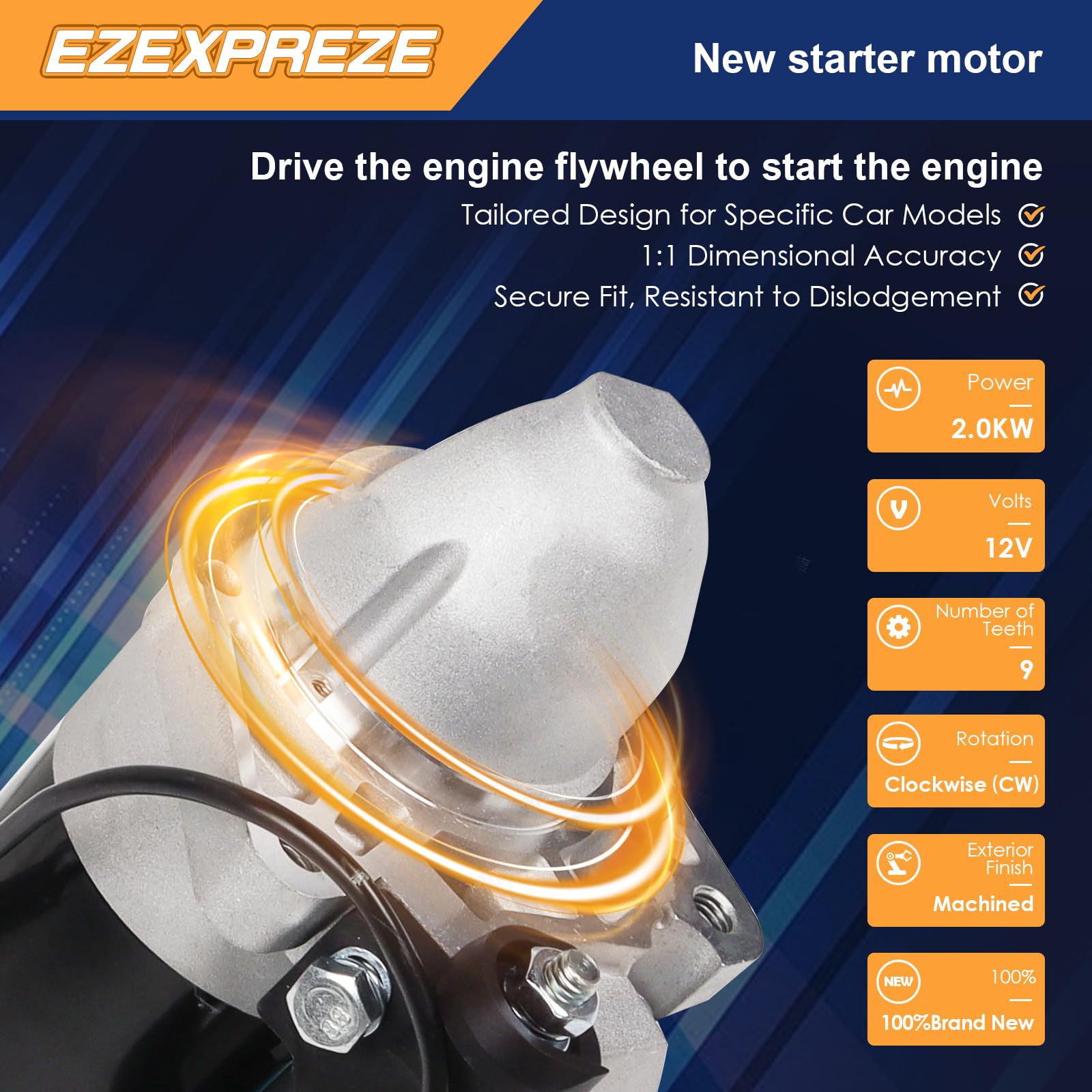 E EZEXPREZE starter gear pinion close-up demonstrating precise tooth engagement
