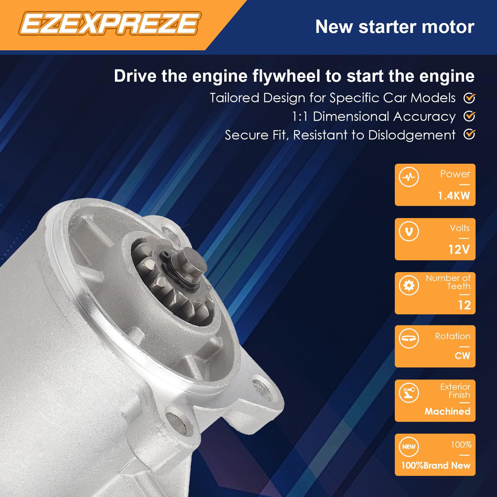EZEXPREZE starter pinion closeup showing 12 teeth for secure engagement