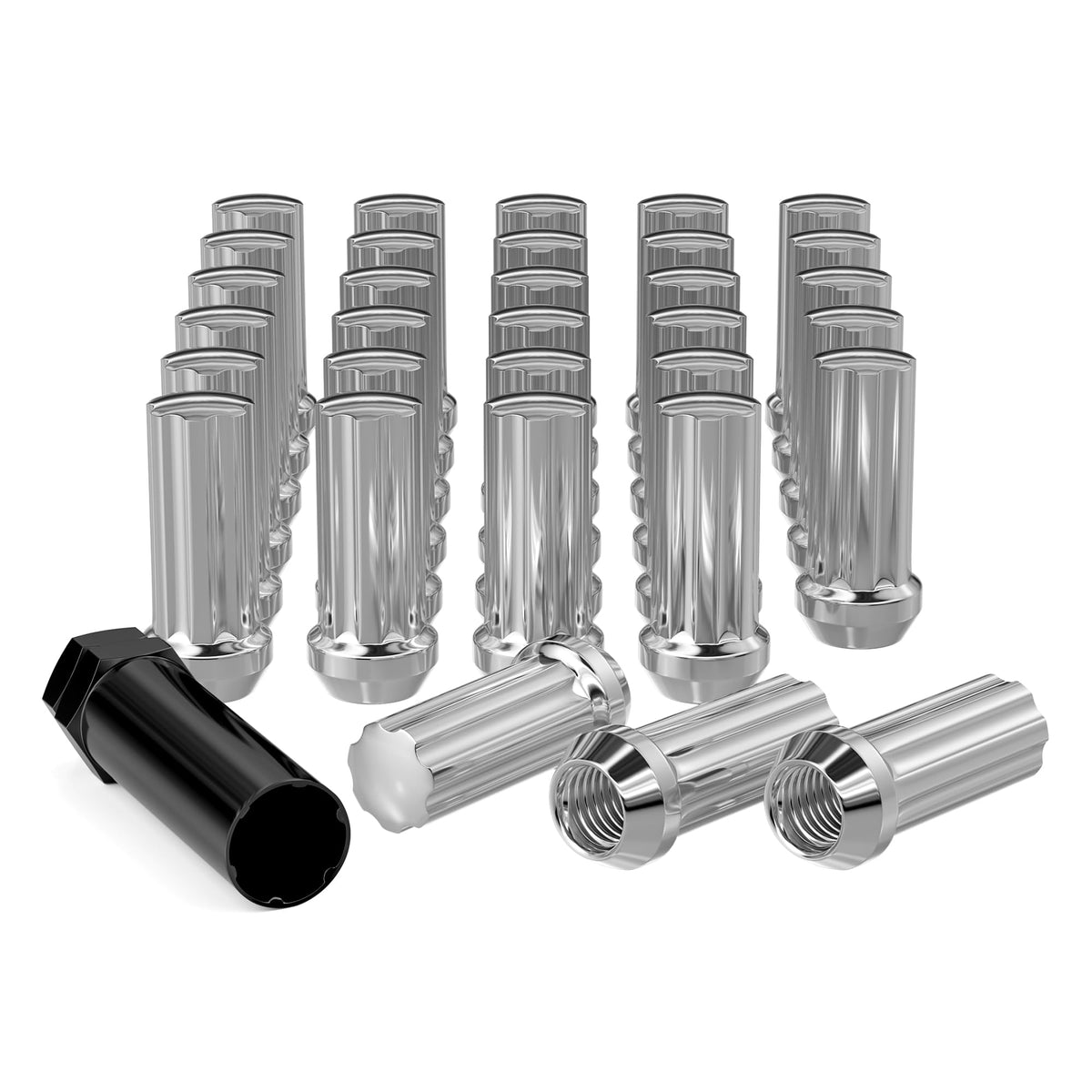 EZISOE front view of 32pcs spline lug nut kit showing complete contents and fitment, durable set