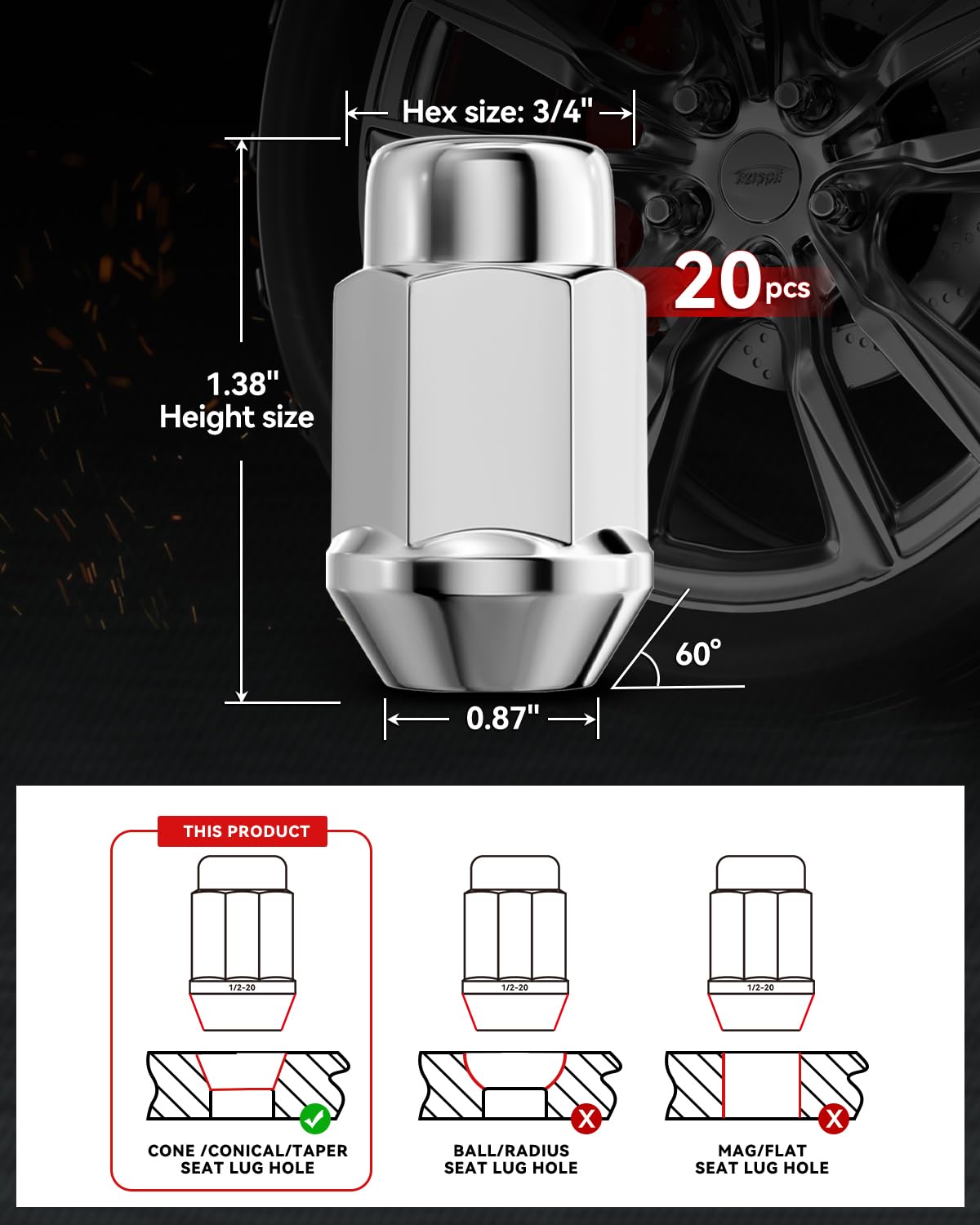 EZISOE packaging with 20 lug nuts for full wheel set replacement