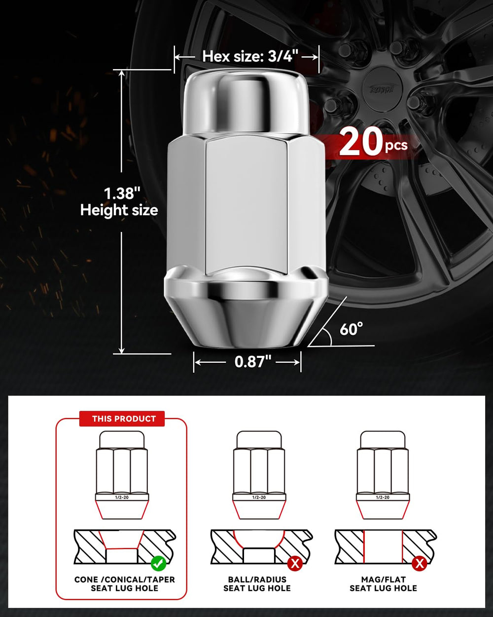 EZISOE packaging with 20 lug nuts for full wheel set replacement