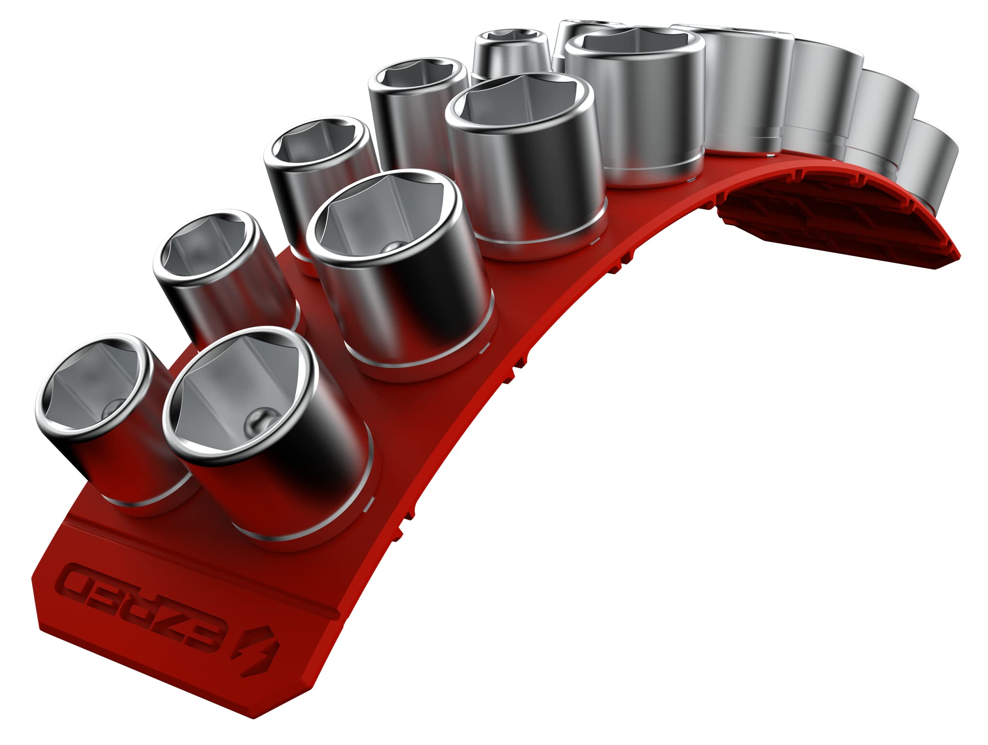 EZRED front view of magnetic socket holder showing organized sockets and quick access