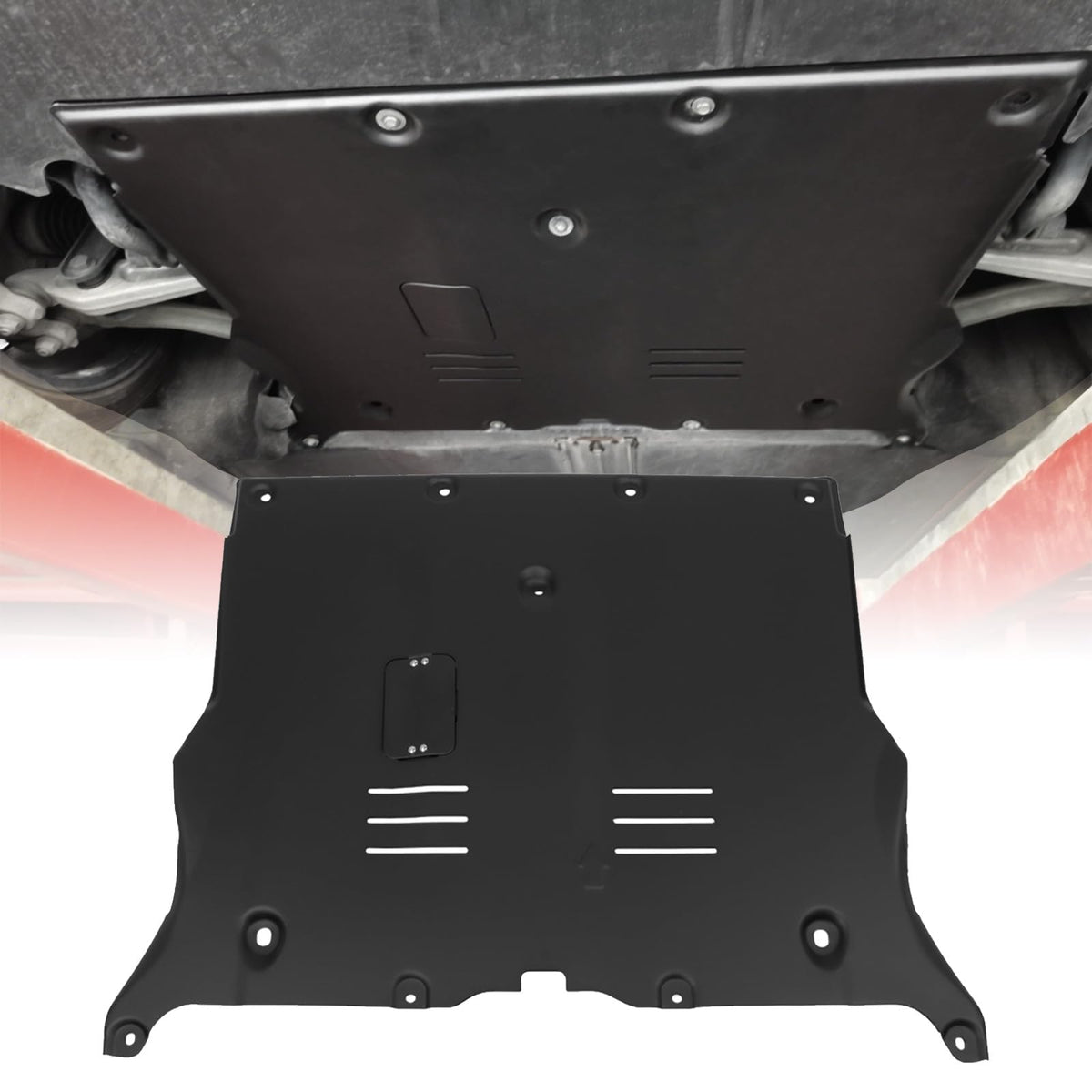 EZREXPM front skid plate installed on Tesla showing clean factory fit and protection