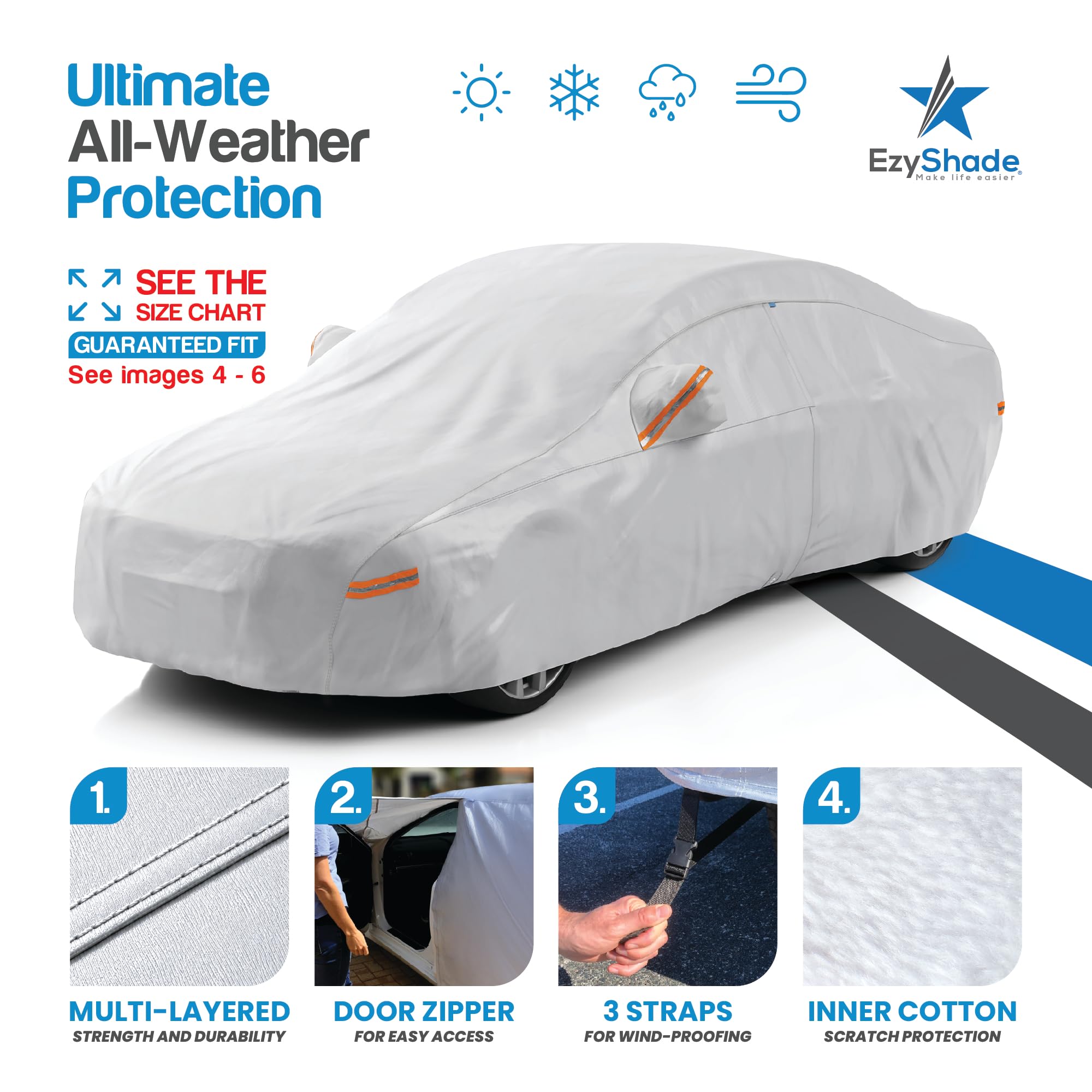 EzyShade cover side zipper detail for easy door access and convenience