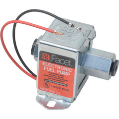 Facet 40105 front view showing compact pump body and ports for reliable low-current operation