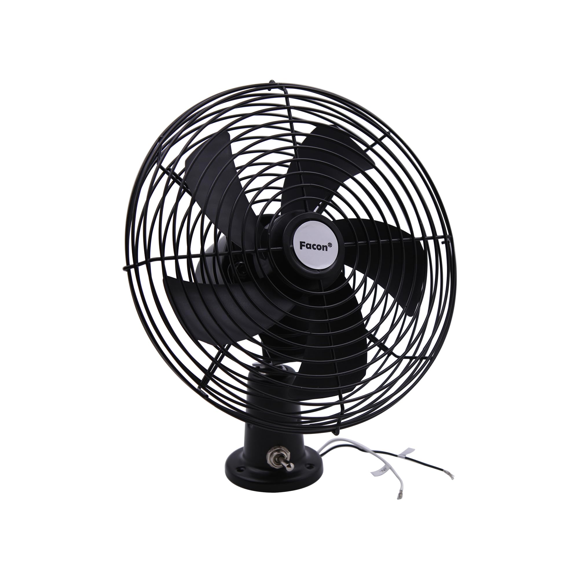 Facon fan front view showing grille and airflow, improves cabin ventilation