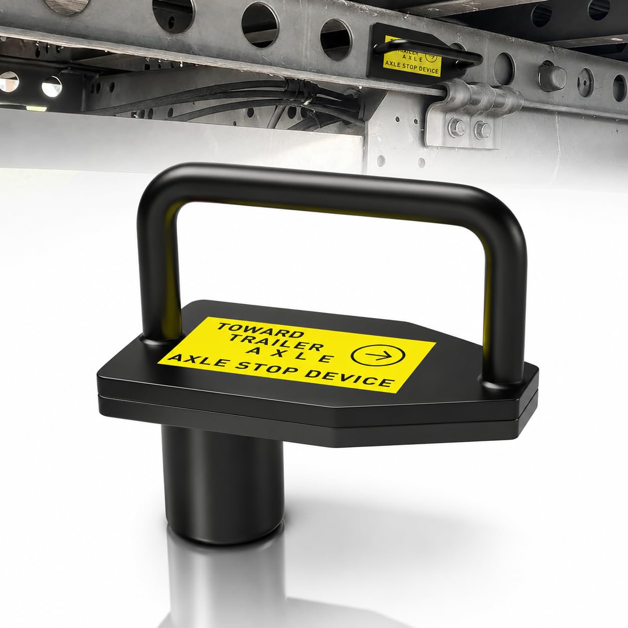 Fadachai front view of trailer stopper showing compact heavy-duty design and quick use benefit