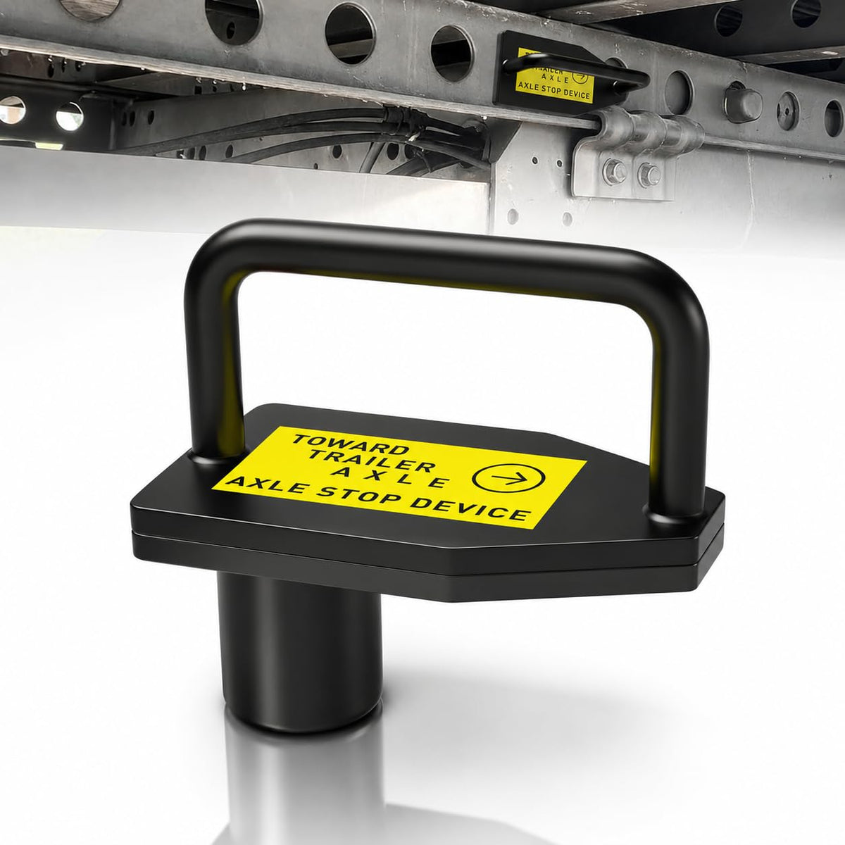Fadachai front view of trailer stopper showing compact heavy-duty design and quick use benefit