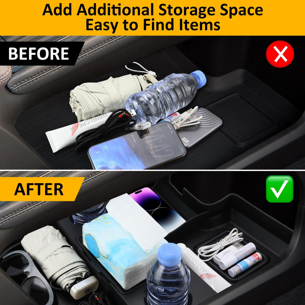 Falafa lifestyle in family vehicle illustrating tidy console and convenience
