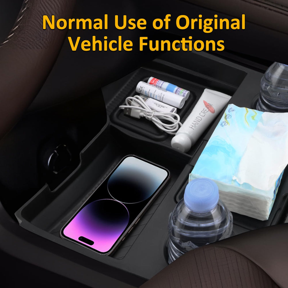 Falafa storage compartments with items showing organized easy access