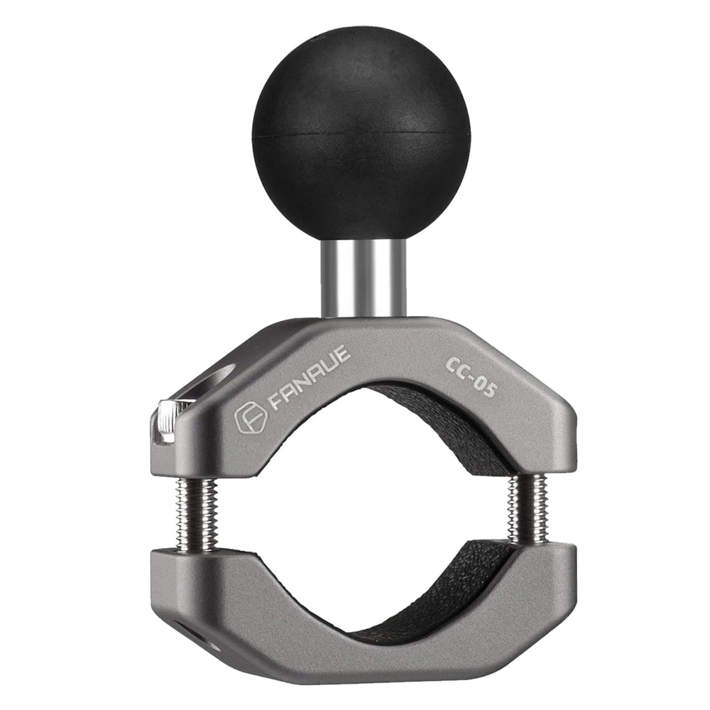 FANAUE front view of aluminum handlebar clamp showing secure attachment point