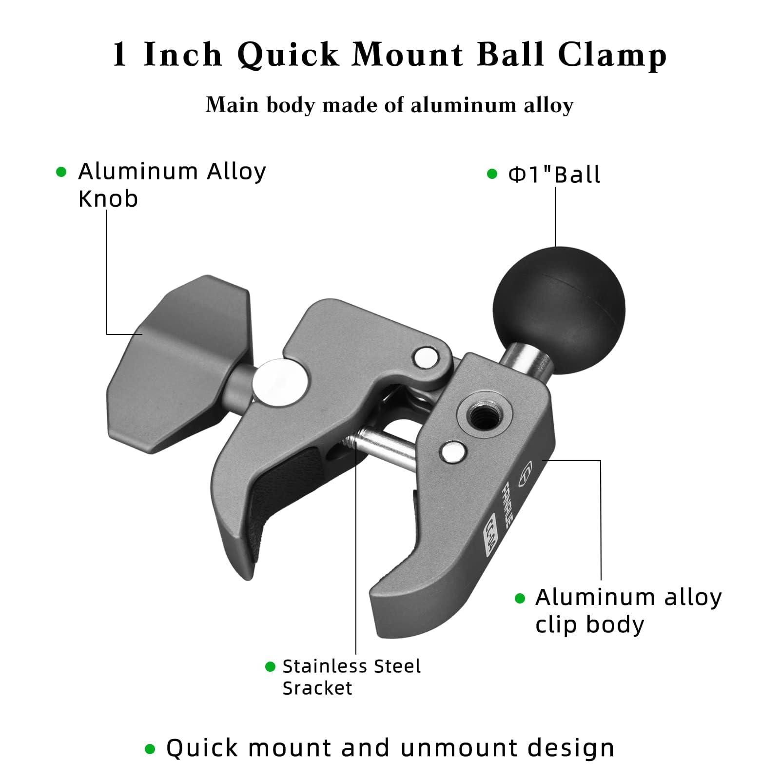 FANAUE side profile with detachable 1" ball illustrating compatibility advantage