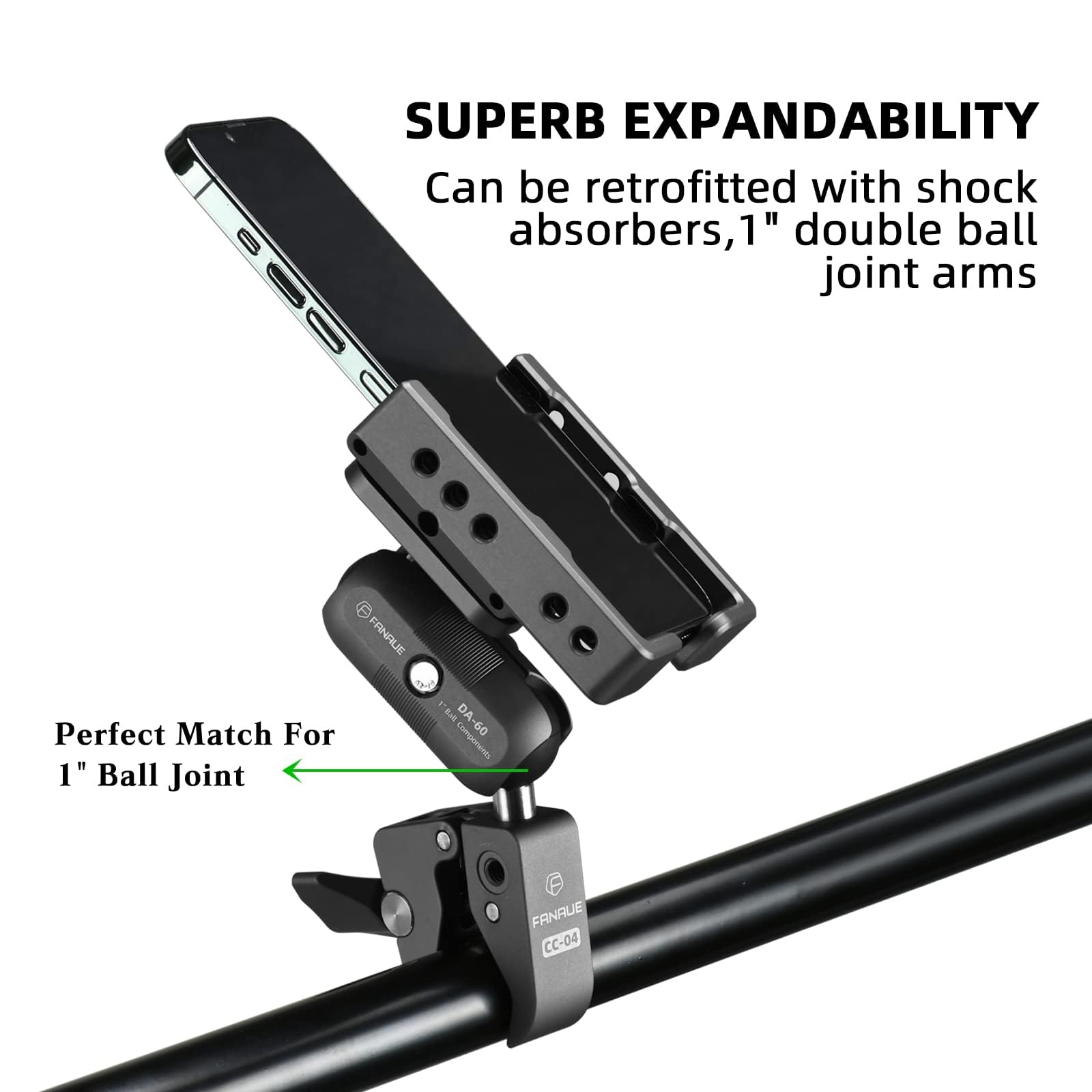 FANAUE label and four screw holes highlighting versatile attachment options