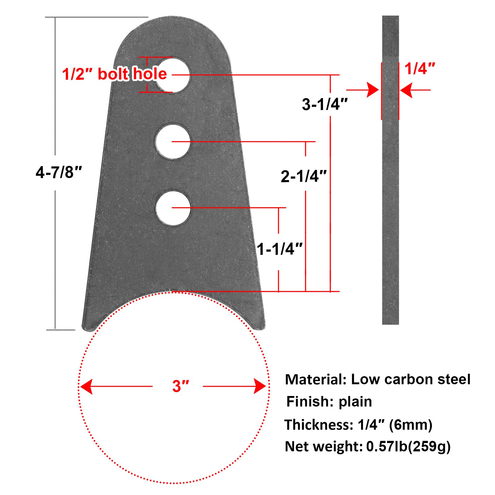 Fanmao close-up of 1/2" hole and 1/4" thickness demonstrating durable construction