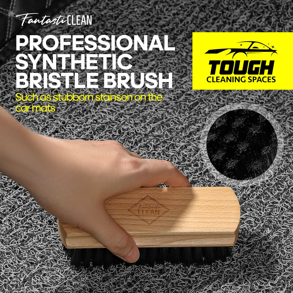 Fantasticlean stiff synthetic brush scrubbing car mat to lift stubborn dirt