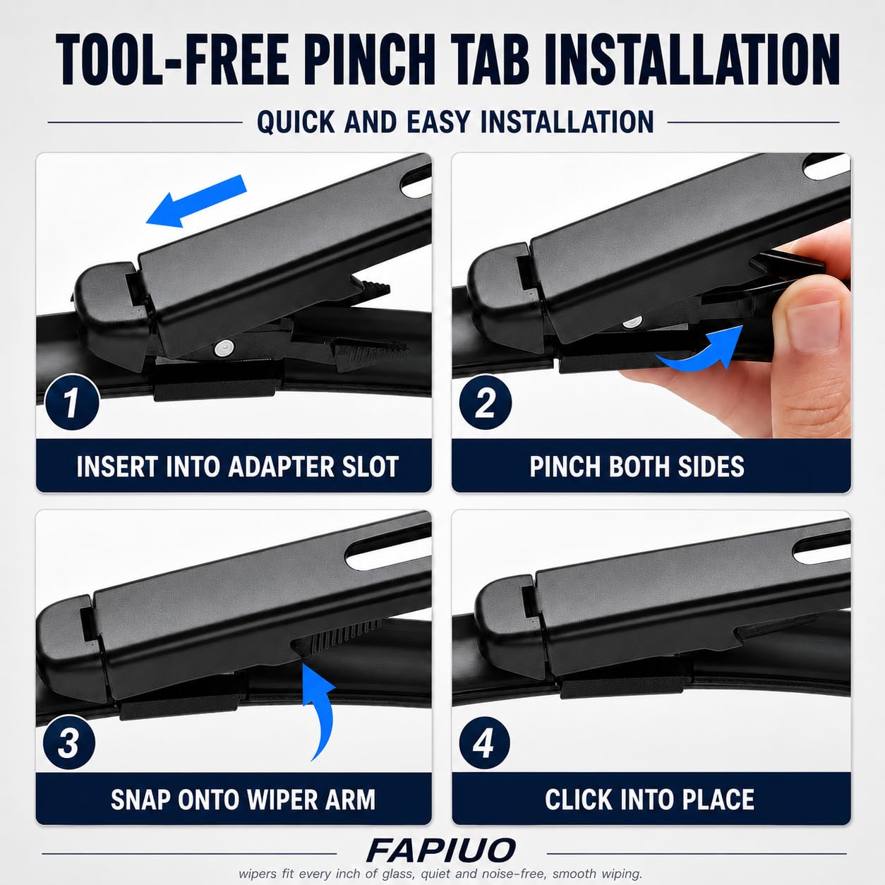 FAPIUO blades installed on a BMW windshield showing improved visibility and fit