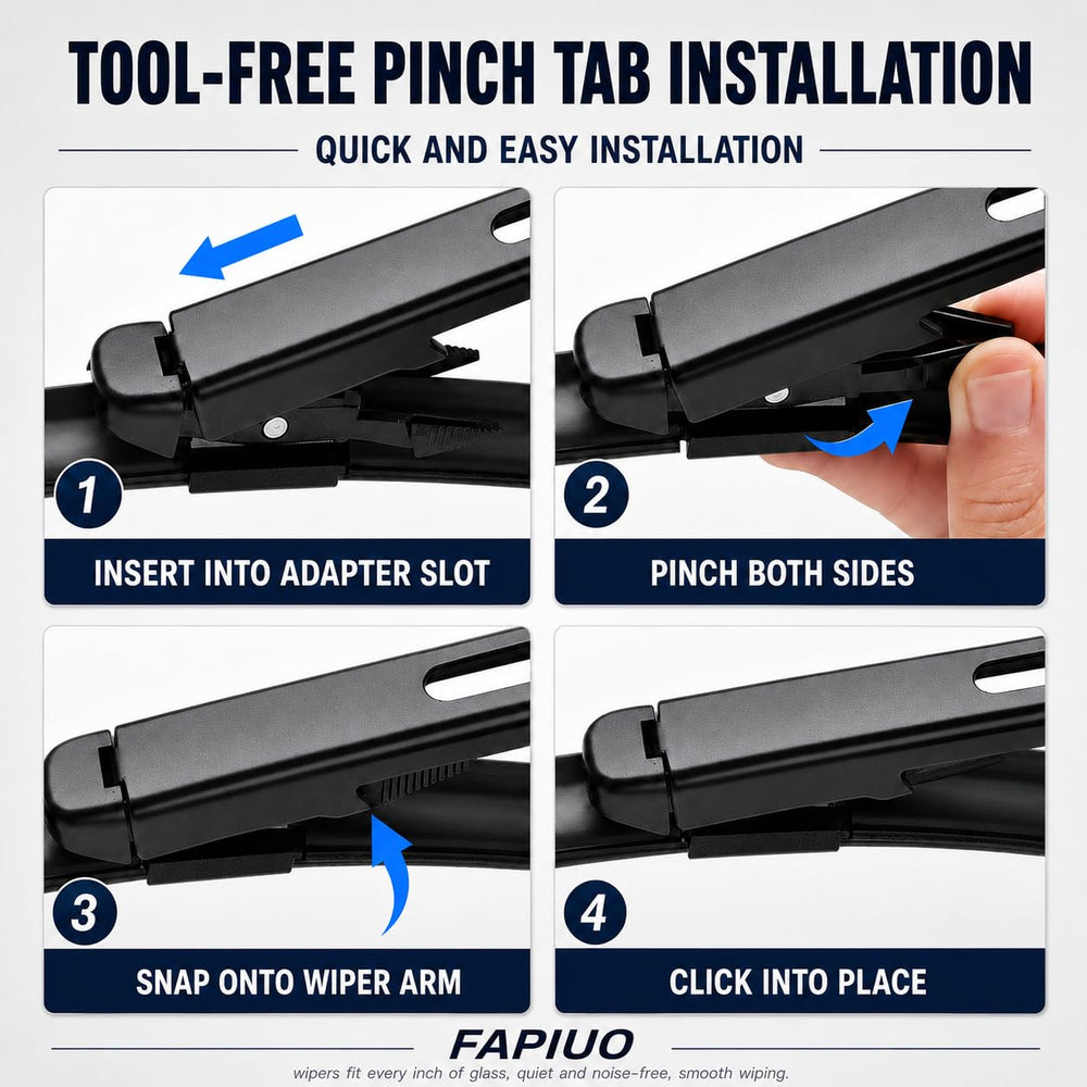FAPIUO blades installed on a BMW windshield showing improved visibility and fit