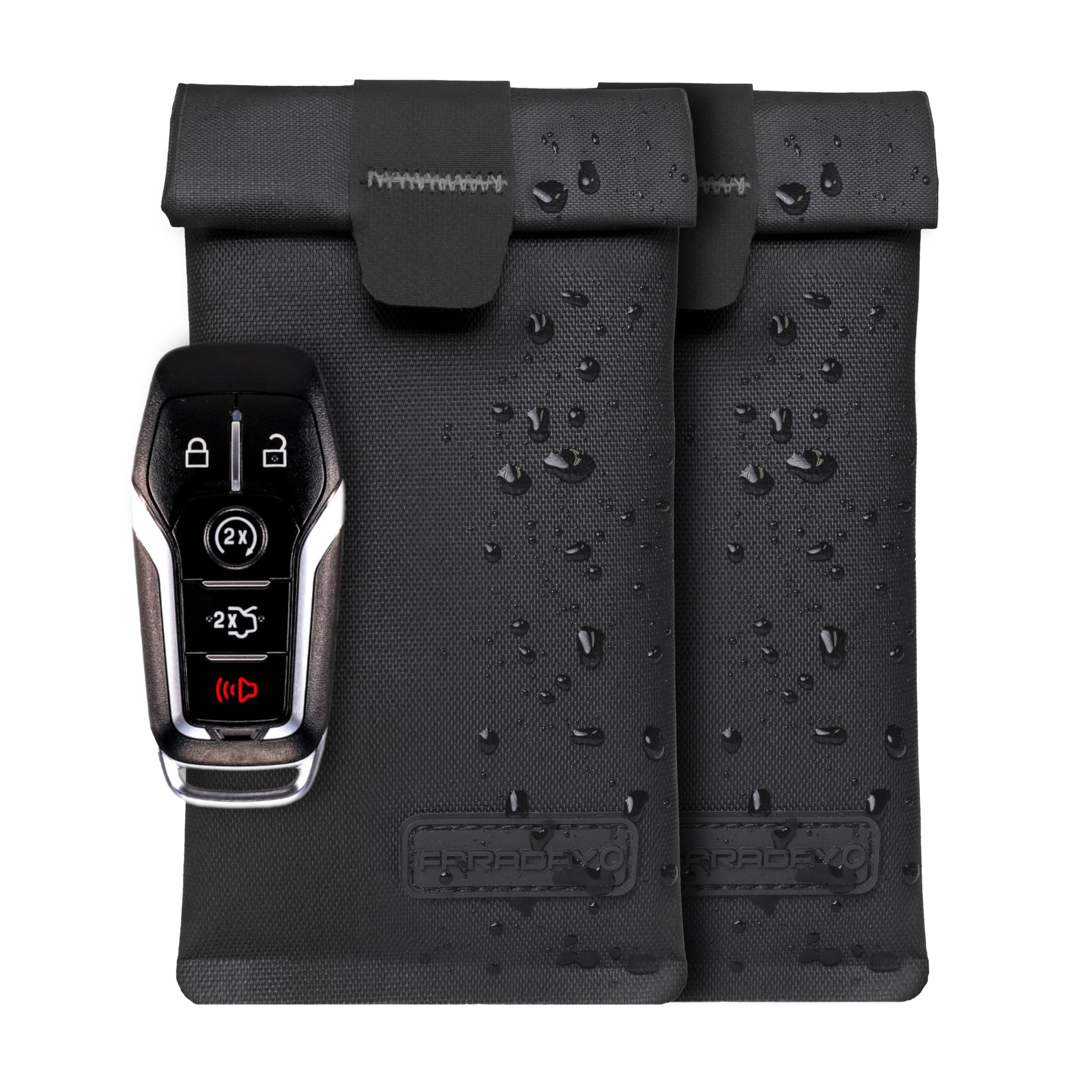 Faraday Defense front view of black key fob jacket showing protective shell and compact profile