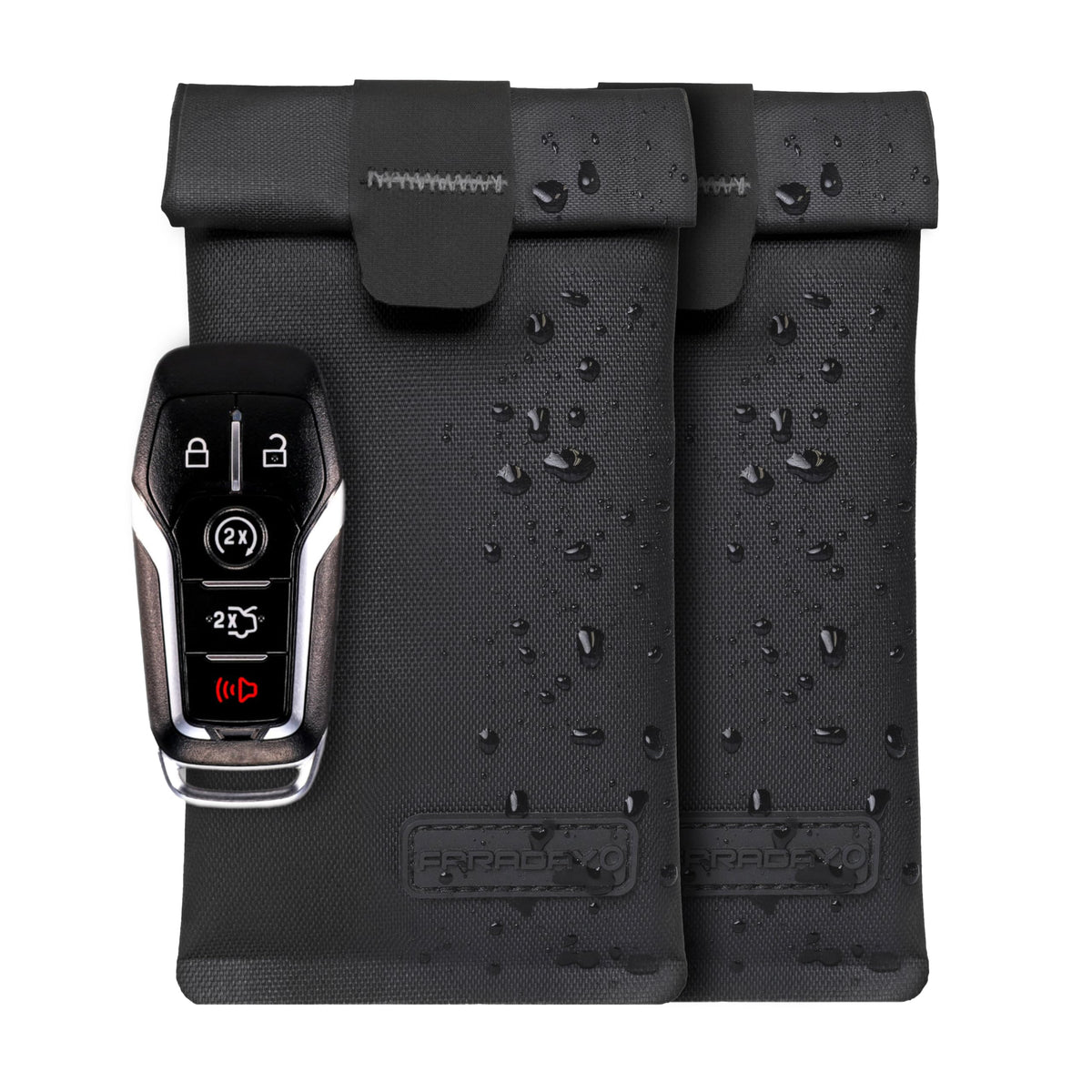 Faraday Defense front view of black key fob jacket showing protective shell and compact profile