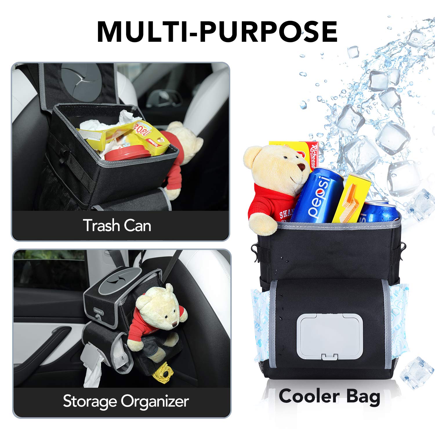 Farasla lifestyle backseat setup with family gear demonstrating travel convenience benefit