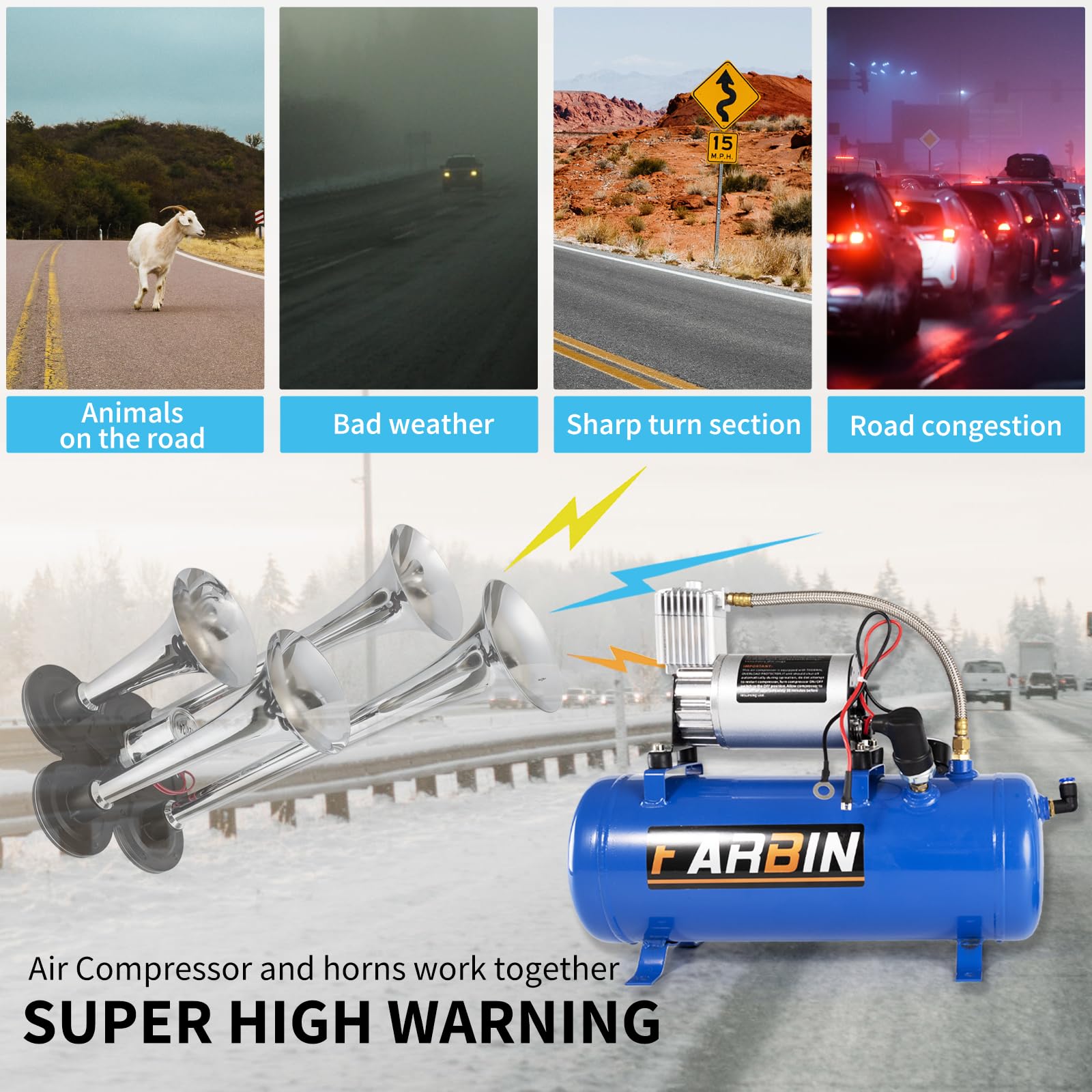 FARBIN included hose and mounting hardware arranged for easy installation