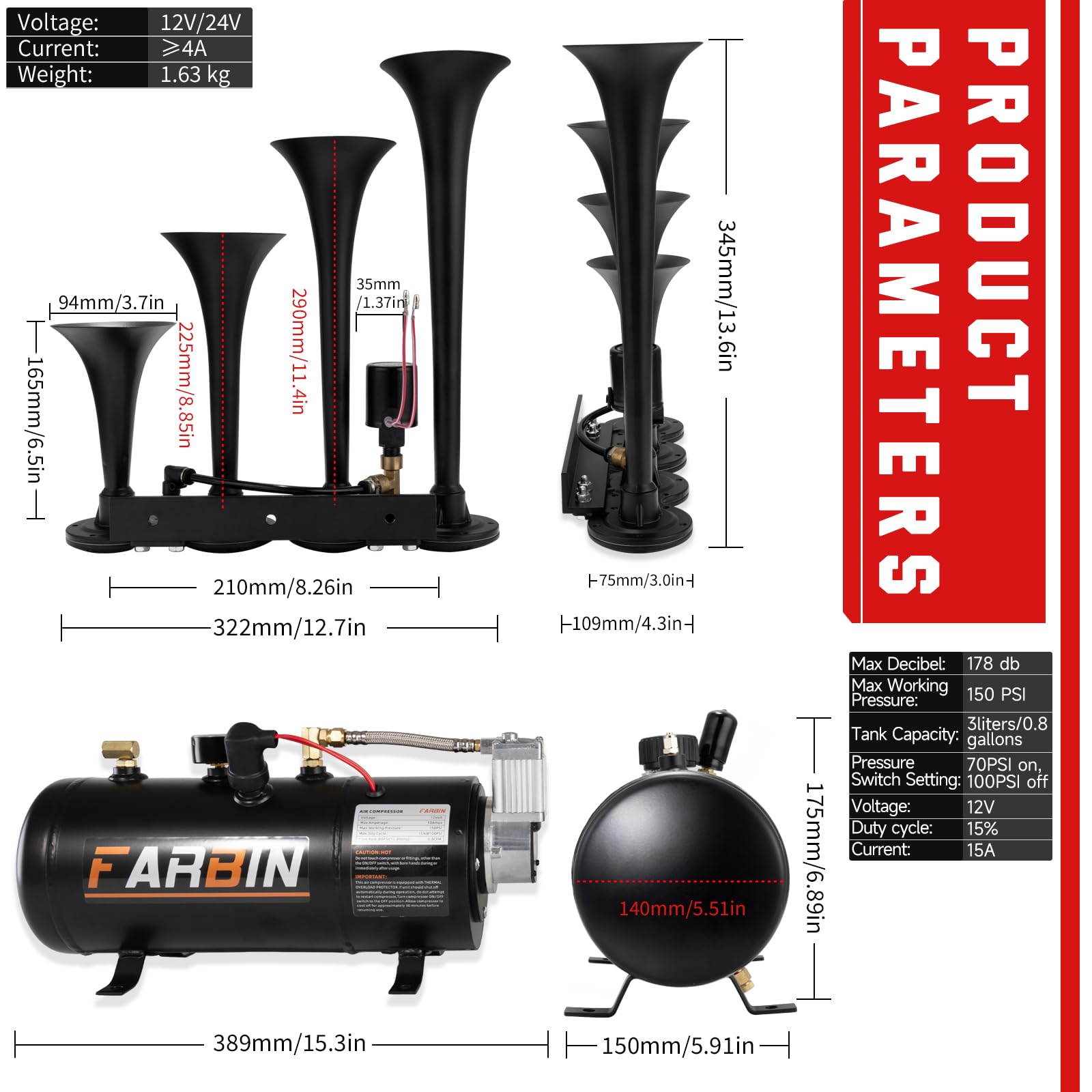 FARBIN horn installed on truck bumper demonstrating real-world visibility