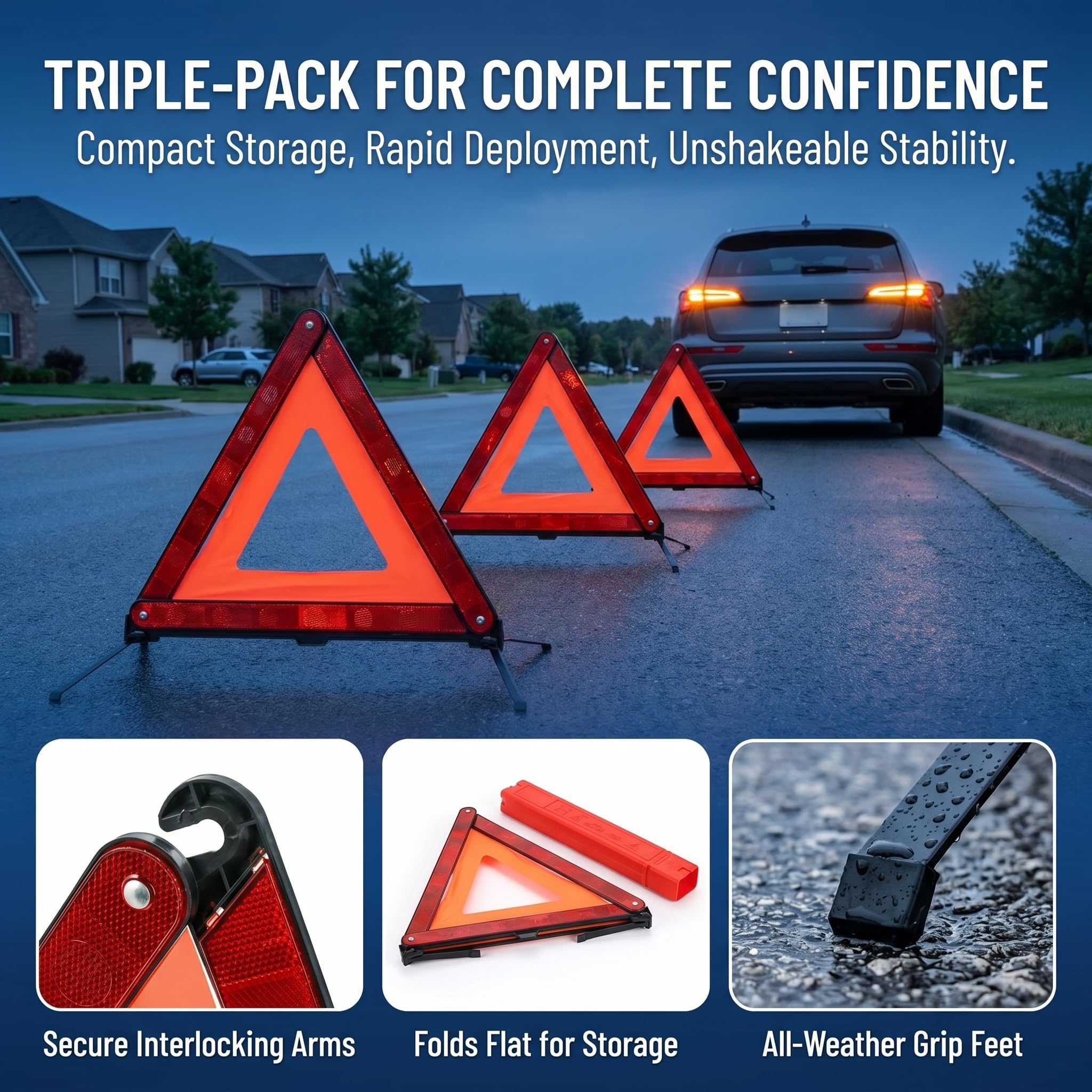 Fasmov triangle held in hand to show compact foldable convenience