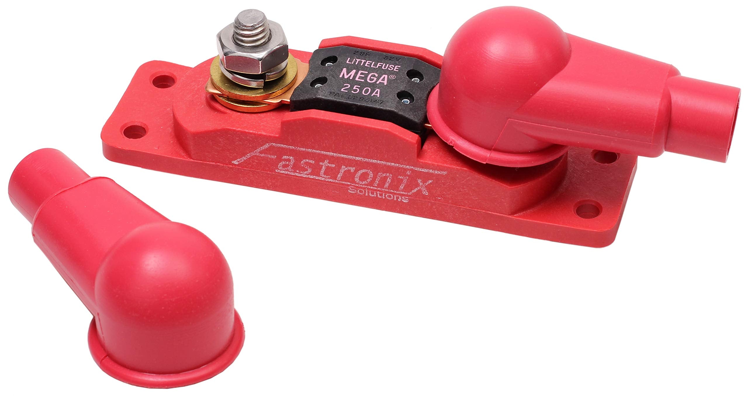 Fastronix front view of 250A fuse holder showing secure flange and fuse