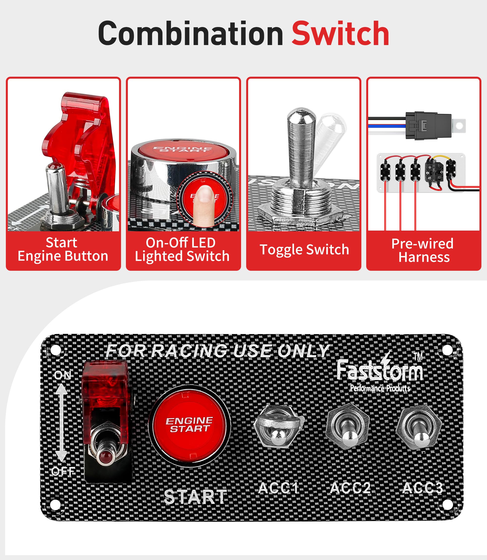 FASTSTORM red engine button closeup highlighting quick-start visibility