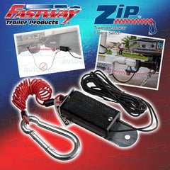 Fastway front view of red 4-foot breakaway cable showing full assembly and visibility benefit