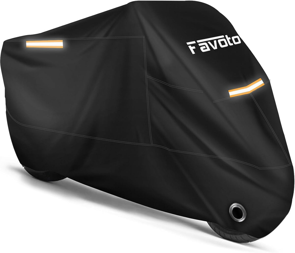 Favoto front view full cover on motorcycle showing full protection and weather resistance