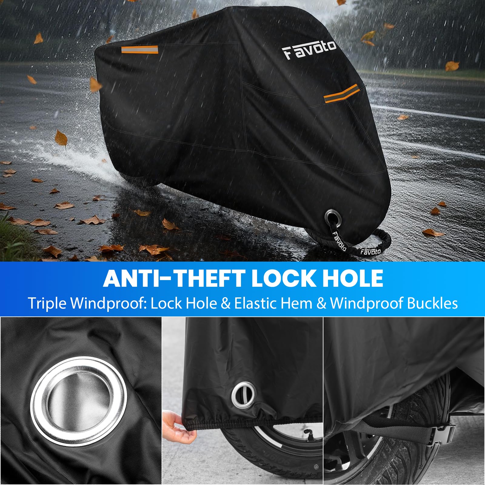 Favoto lock-hole with aluminum grommet enabling added security and lock use