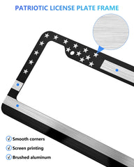 FBJTDQ frame installed on a sedan showing clean patriotic styling