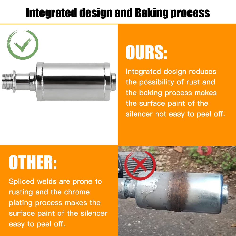 FVRITO muffler mounted on a mini bike exhaust for quieter operation