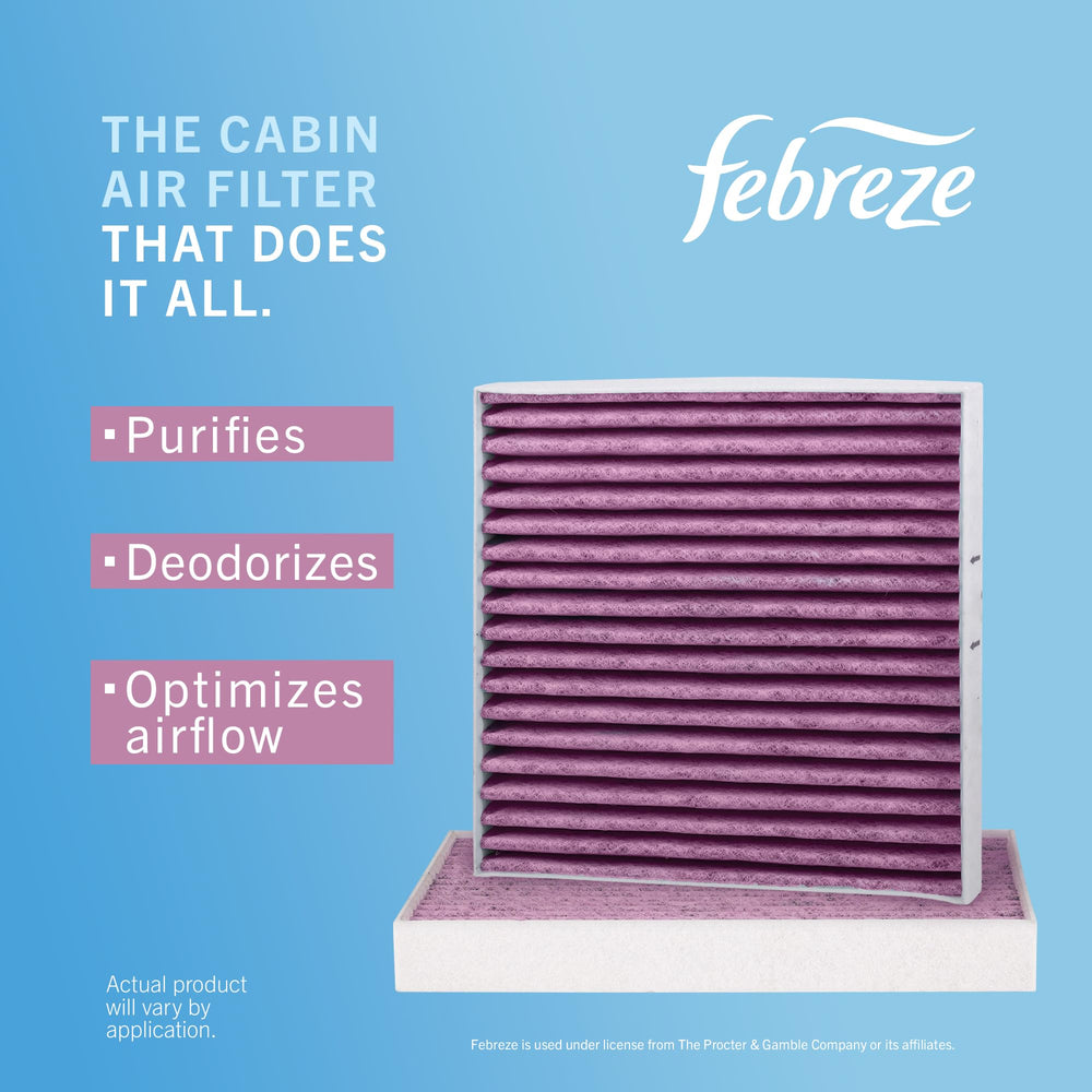 Febreze filter installed in vehicle cabin, demonstrating quick fit and cleaner air