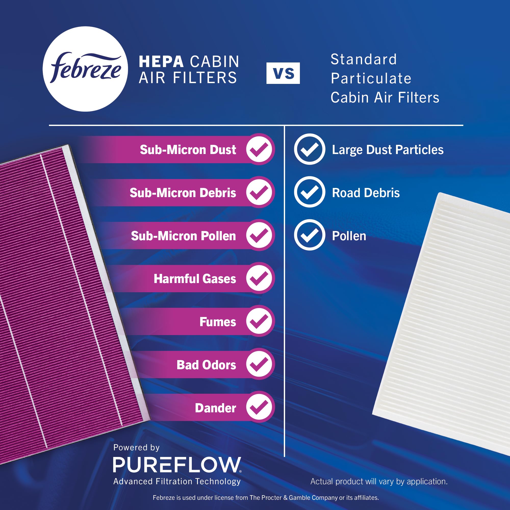 Febreze filter in vehicle interior creating cleaner air for passengers