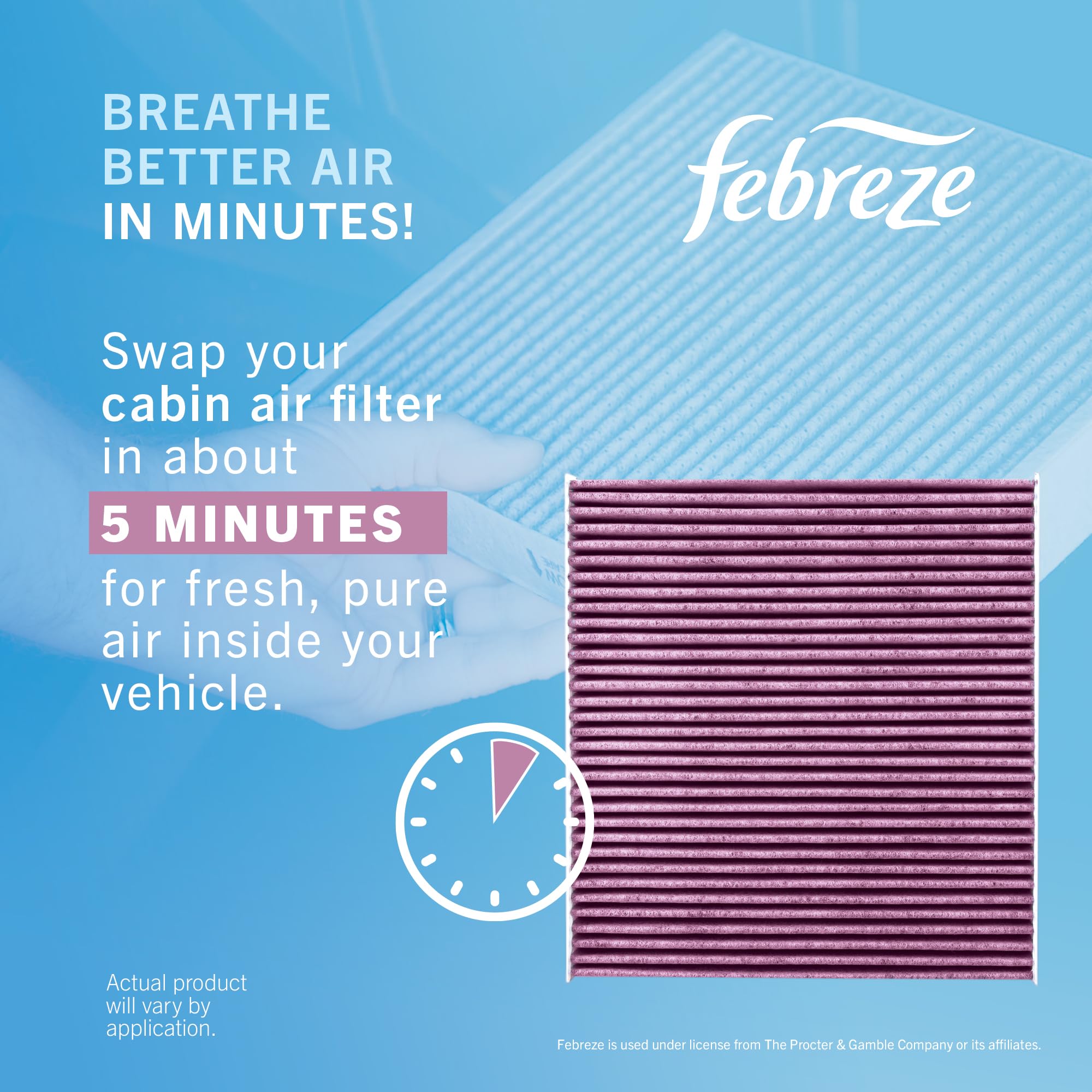Febreze filter next to ruler for scale, confirming correct size and fitment