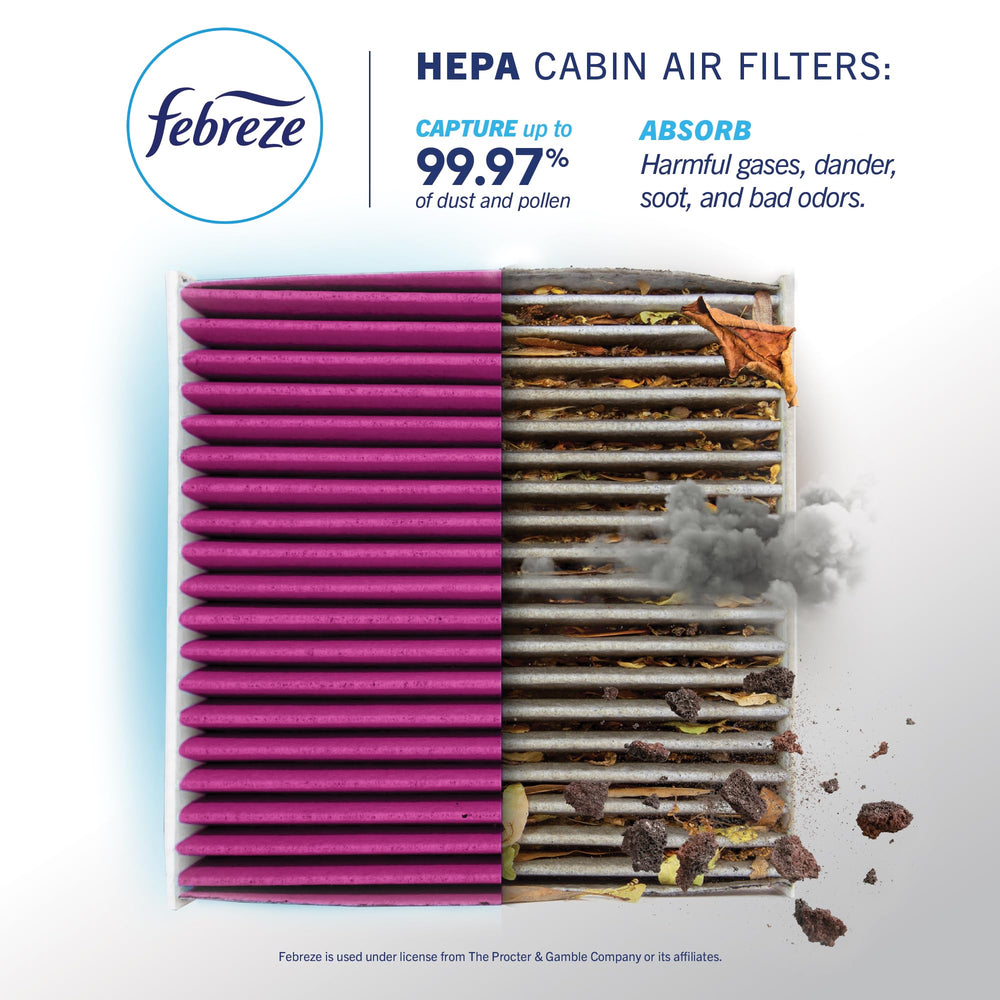 Febreze PUREFLOW visible charcoal layer detail capturing odors and fumes
