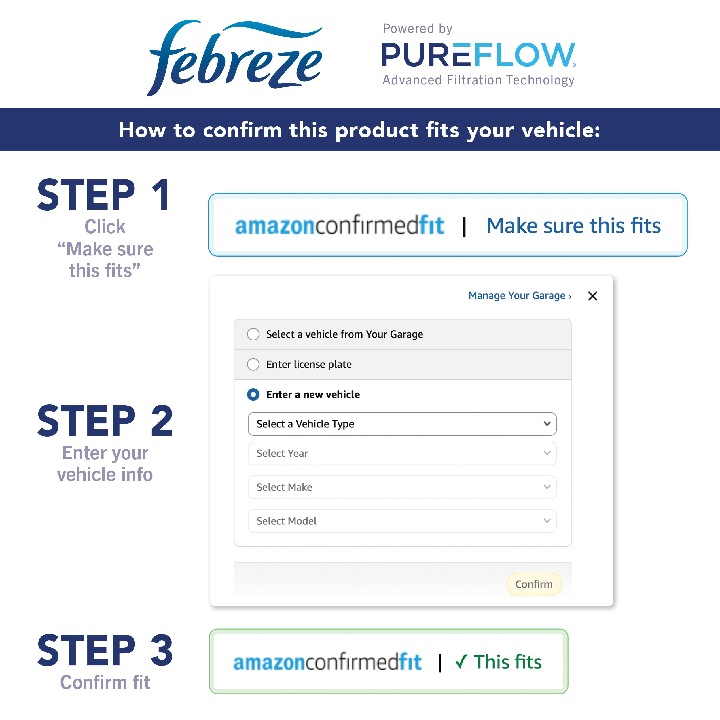 Febreze comparison of old versus new filter showing visible dirt removal