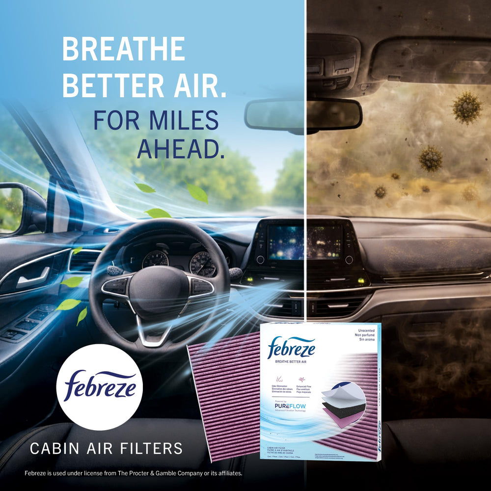 Febreze filter in car interior illustrating fresher, scent-free cabin