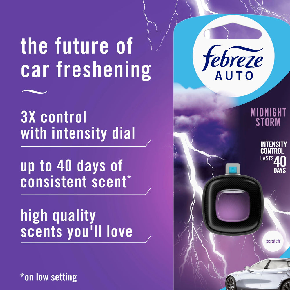 Febreze vent clip attached to car vent dispersing scent for a fresher cabin