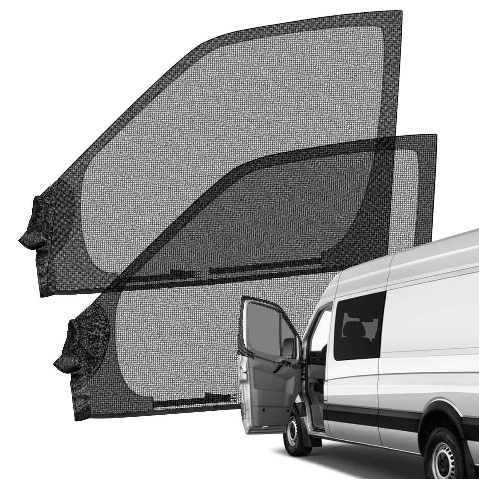 Federedevo front door screen on Sprinter showing sealed fit and ventilation benefit